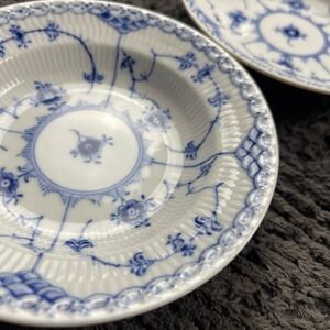 Royal Copenhagen Blue Fluted Full Lace 5.5" Fruit Dessert Bowls Set of 2 Denmark